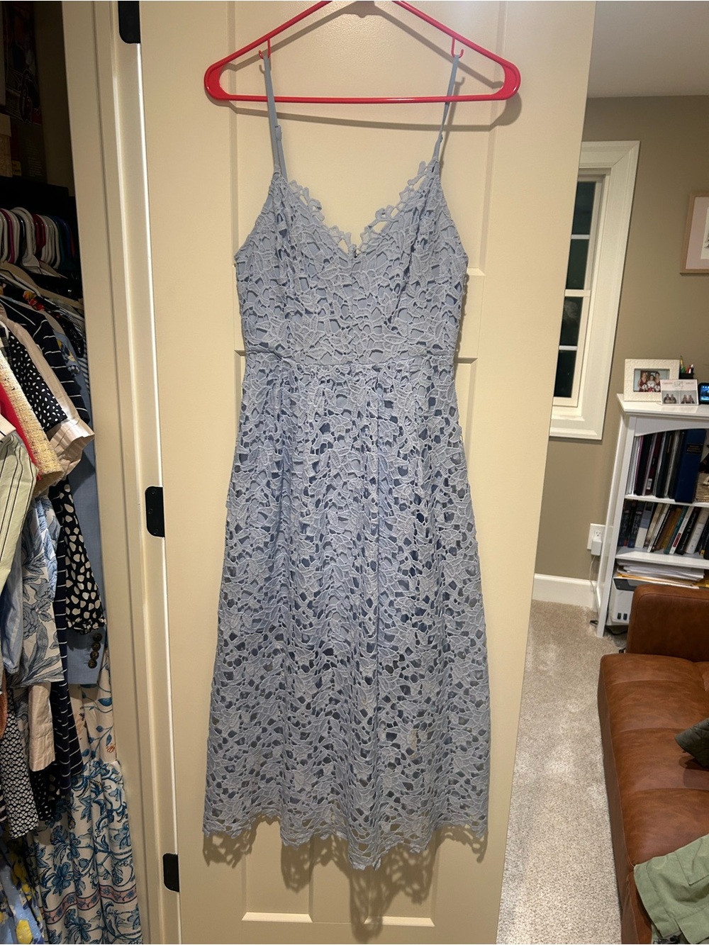 ASTR Powder Blue Lace Midi Dress with Spaghetti Straps